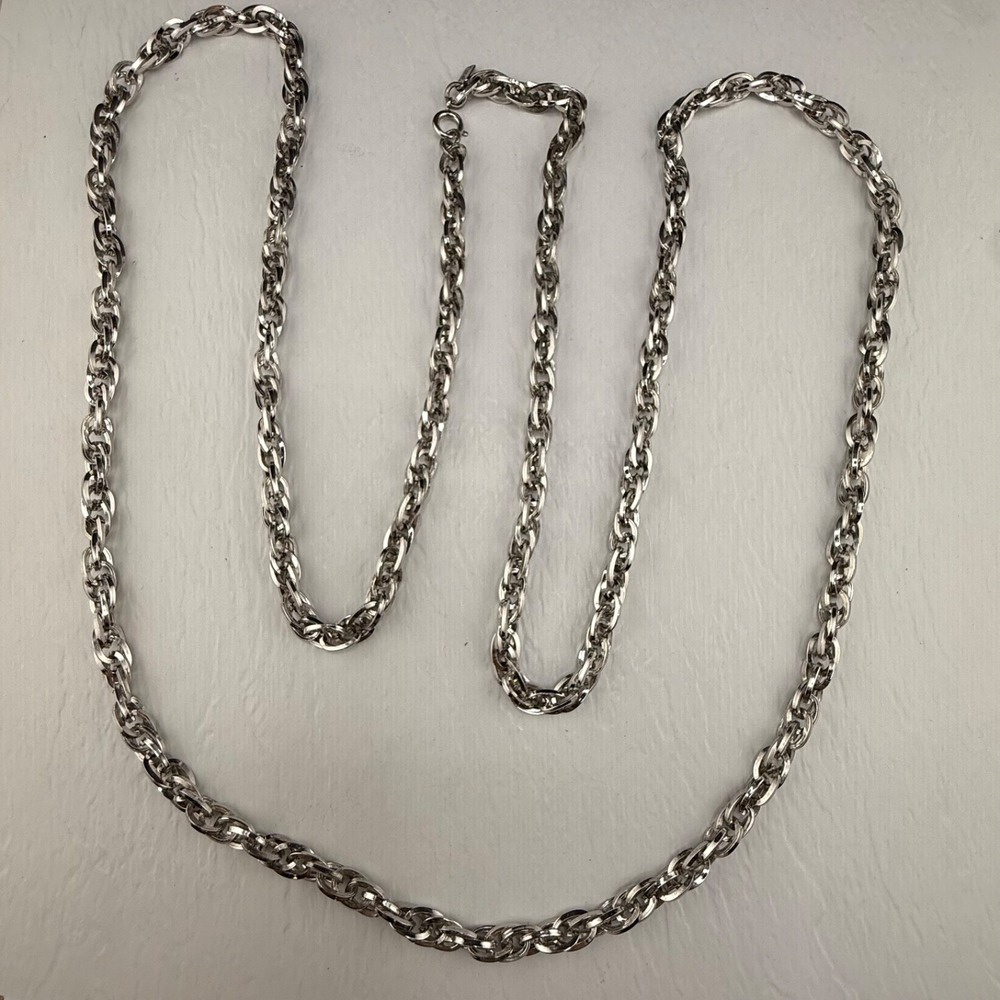 Vintage Monet  Necklace Silver Tone Chain Signed 50”